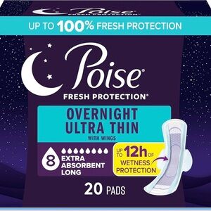 Poise Overnight Ultra Thin Pads w/ Wings - NEW